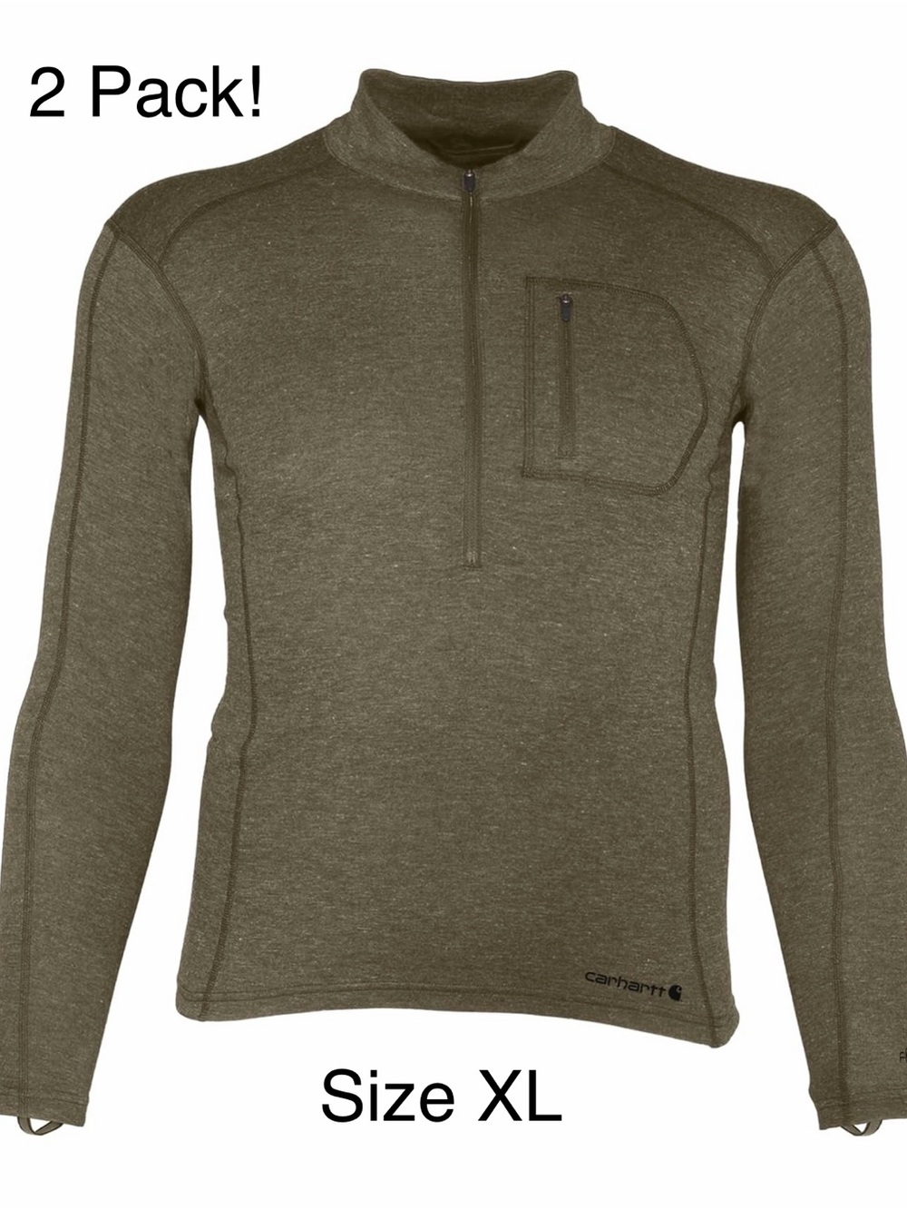 2 Pack Carhartt Mens Force Midweight Synthetic-Wool Blend Base Layer Quarter-Zip